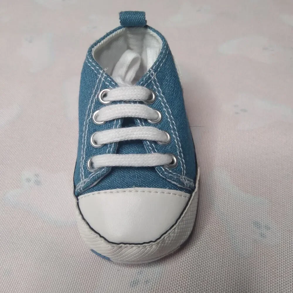 Baby Shoes Size 1 Crib Sneakers Tennis Laced High Top Infant Blue Star Polka Dot